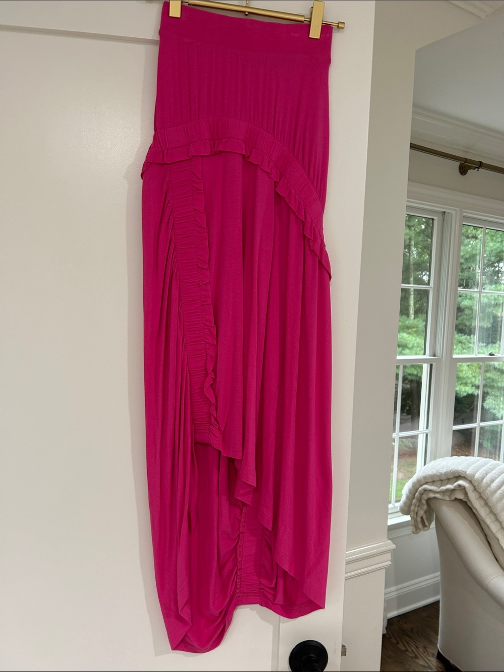 Fuchsia High-Low Ruffle Maxi Skirt